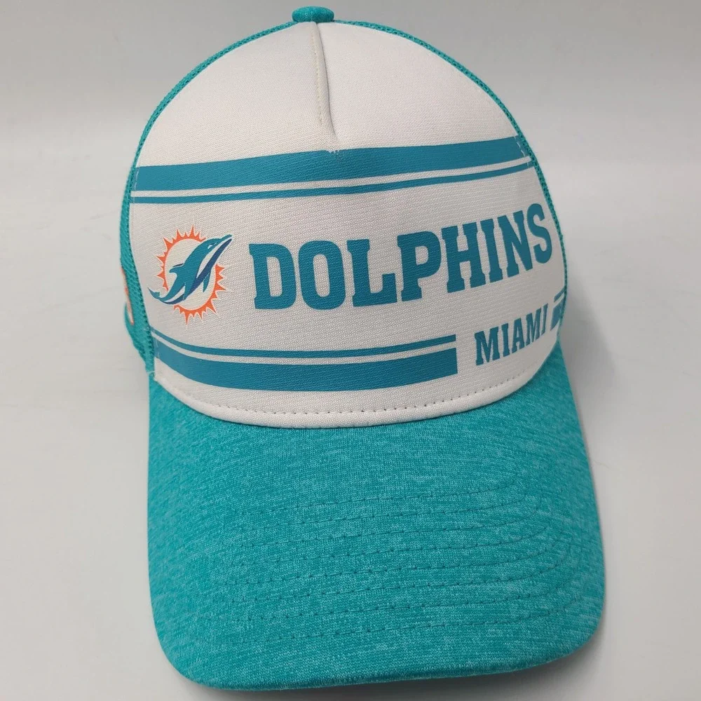 Miami Dolphins Hat Fitted M-L Mesh New Era 39Thirty‎ Aqua White NFL Football Men
